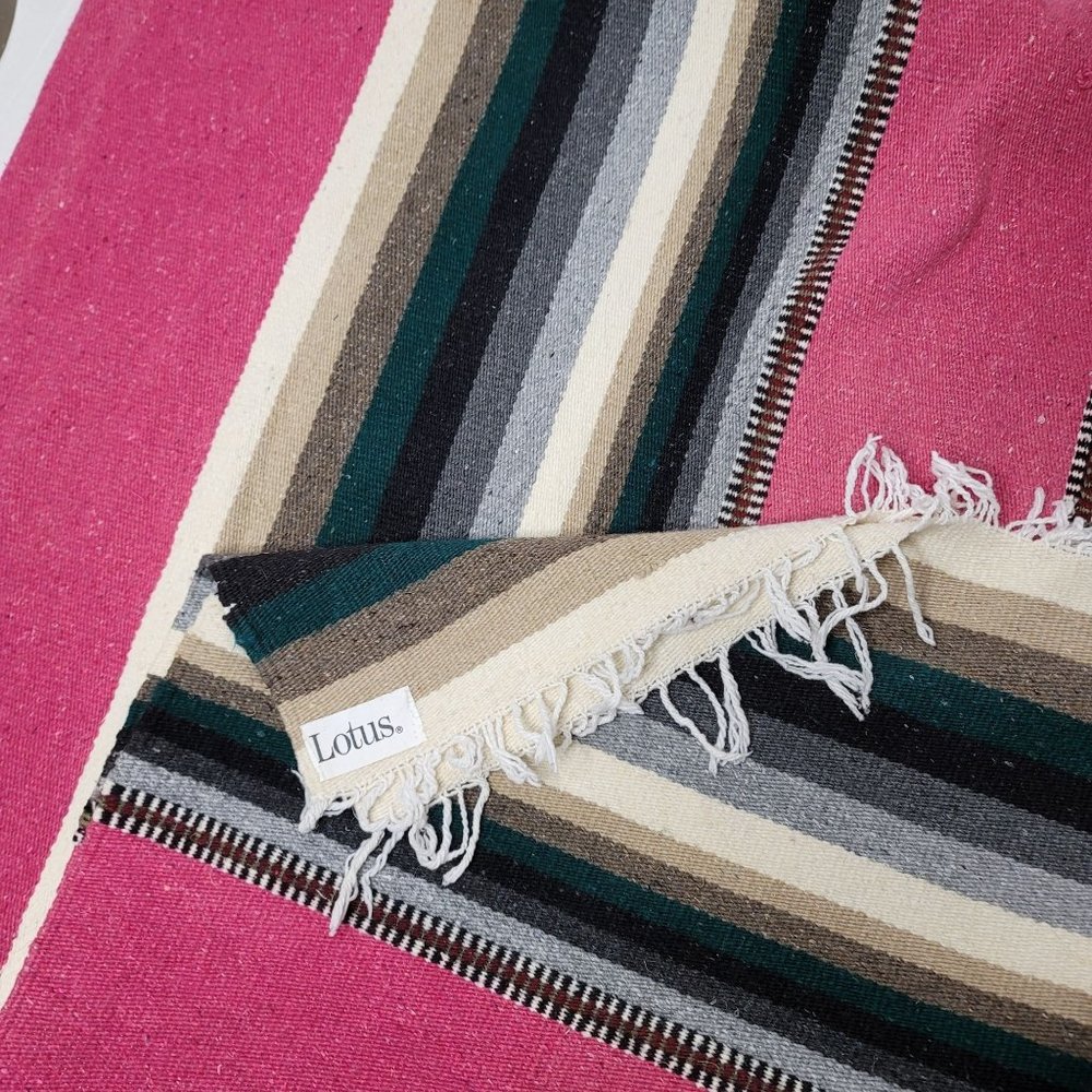 Lotus pink and black and brown Mexican jute blanket size 46x78